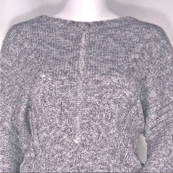 Blue Life Grey Heather Balloon Sleeves Scoop Neck Sweater Ribbed & Open Knit SzM - Picture 7 of 11